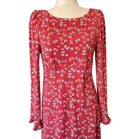 Free People Red Say Hello Floral Mini Dress SZ M Modern Boho - Picture 7 of 14